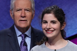 Rebecca Rosenthal ’20 and Alex Trebek on the Jeopardy! set